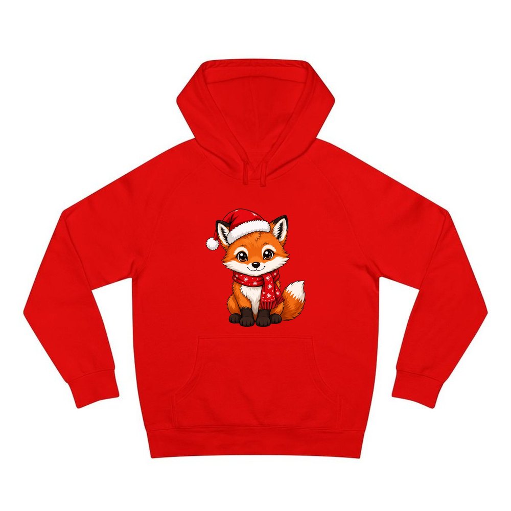 Baby Fox In Santa Hat personalised Christmas hoodie in red