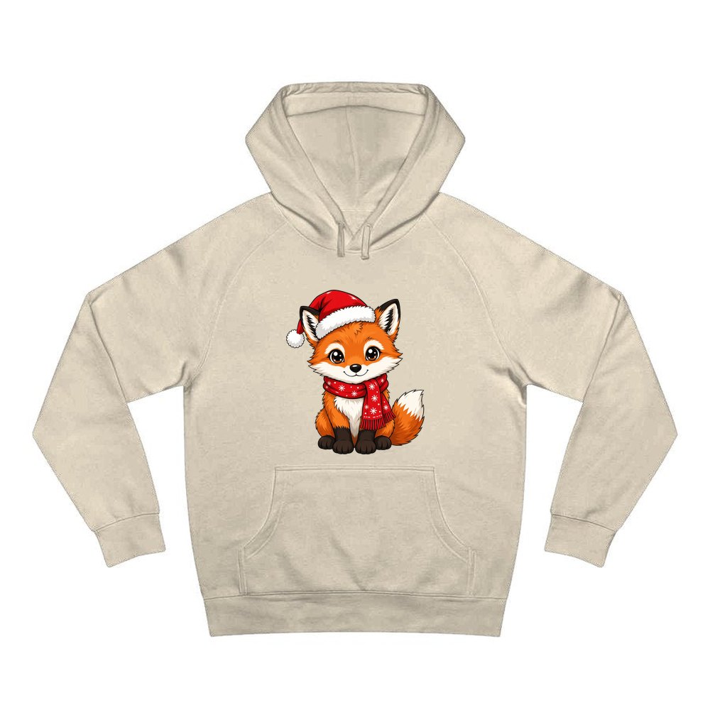 Baby Fox In Santa Hat personalised Christmas hoodie in sand