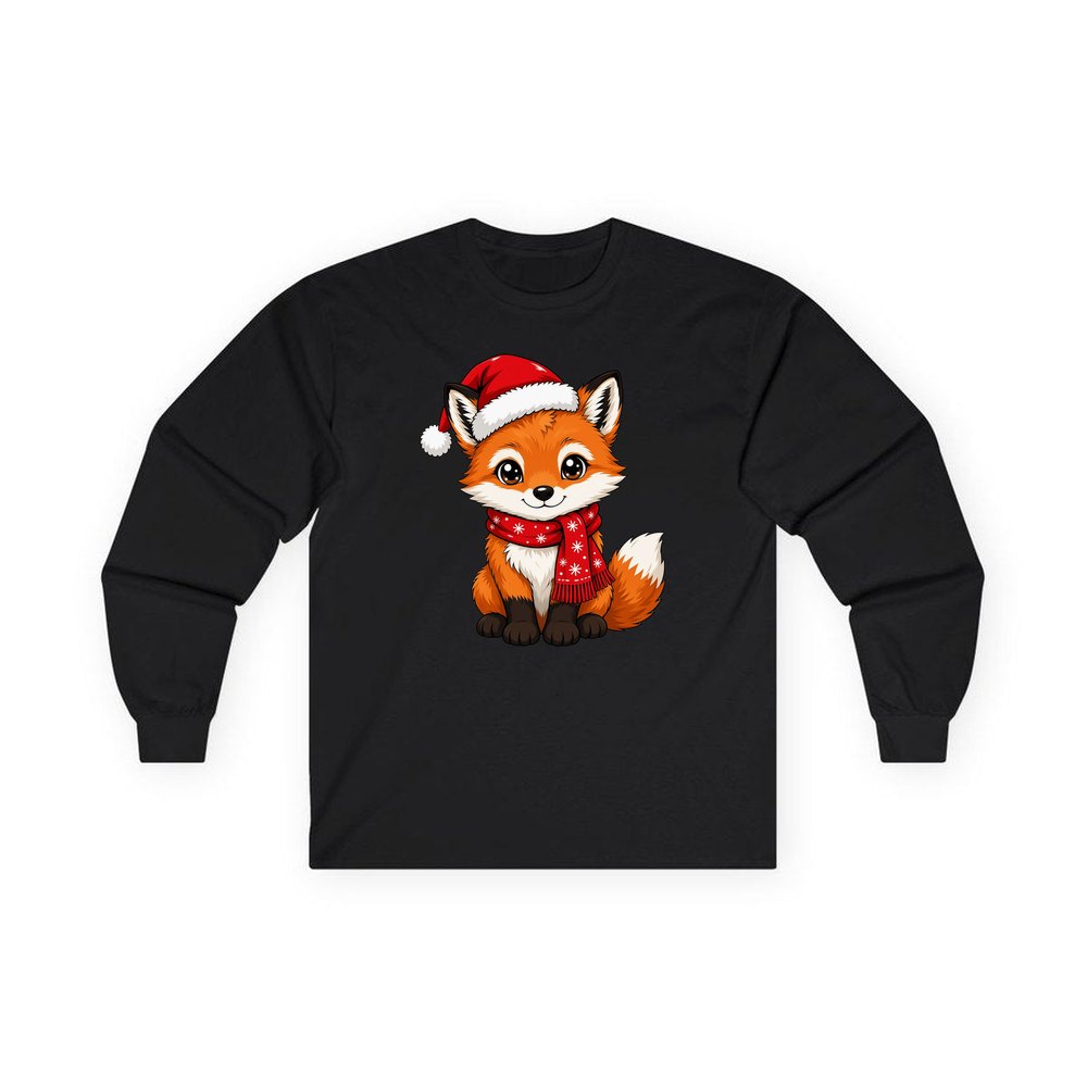 Baby Fox In Santa Hat personalised long sleeve Christmas T-shirt in black