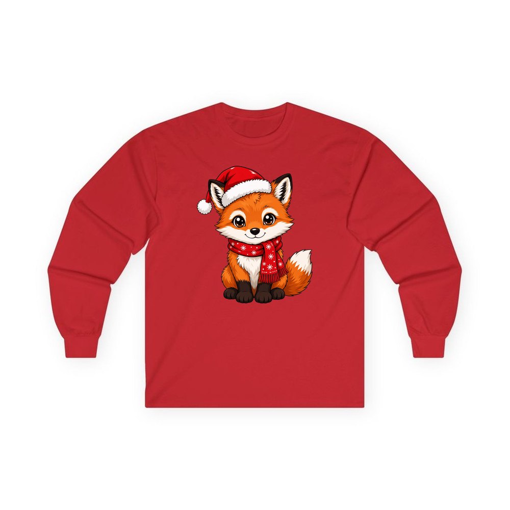 Baby Fox In Santa Hat personalised long sleeve Christmas T-shirt in red