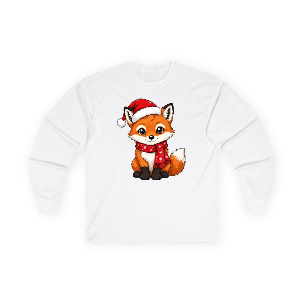 Baby Fox In Santa Hat personalised long sleeve Christmas T-shirt in white