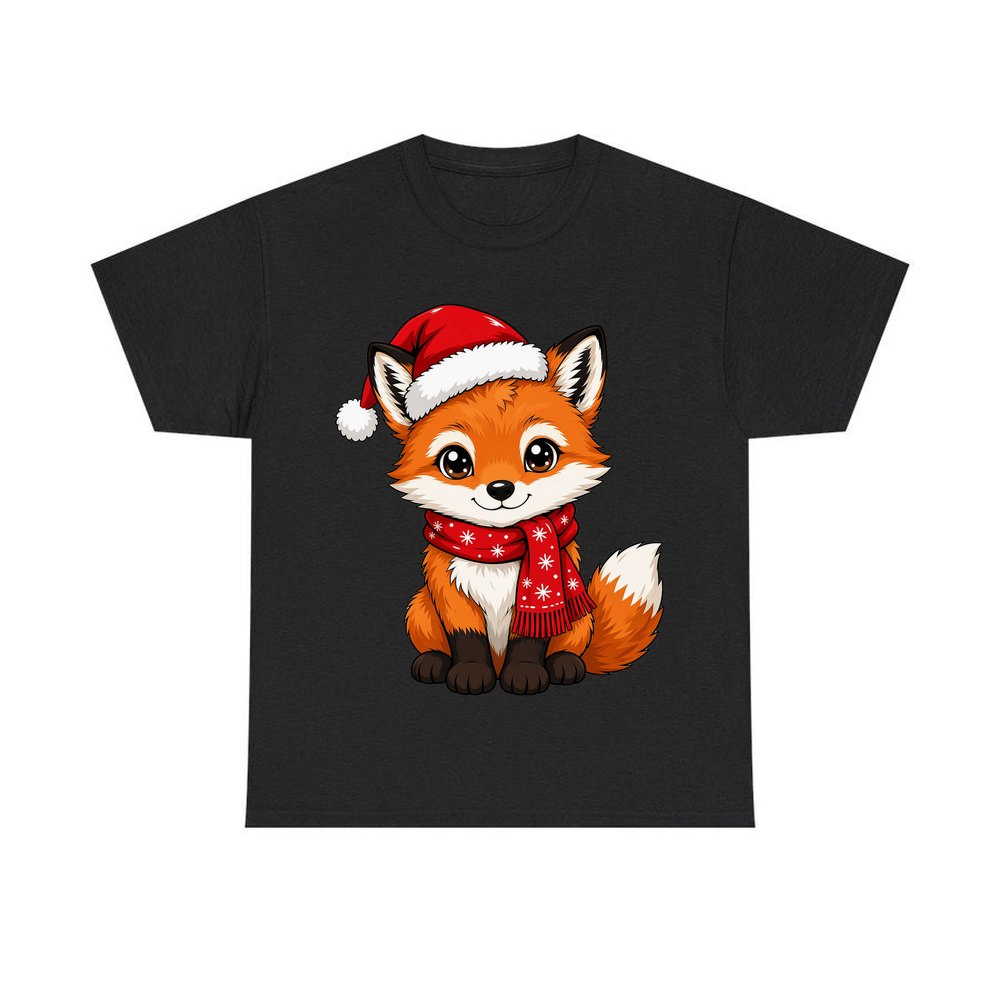 Baby Fox In Santa Hat personalised Christmas T-shirt in black