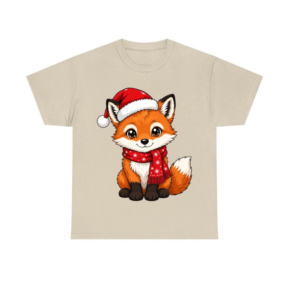 Baby Fox In Santa Hat personalised Christmas T-shirt in sand