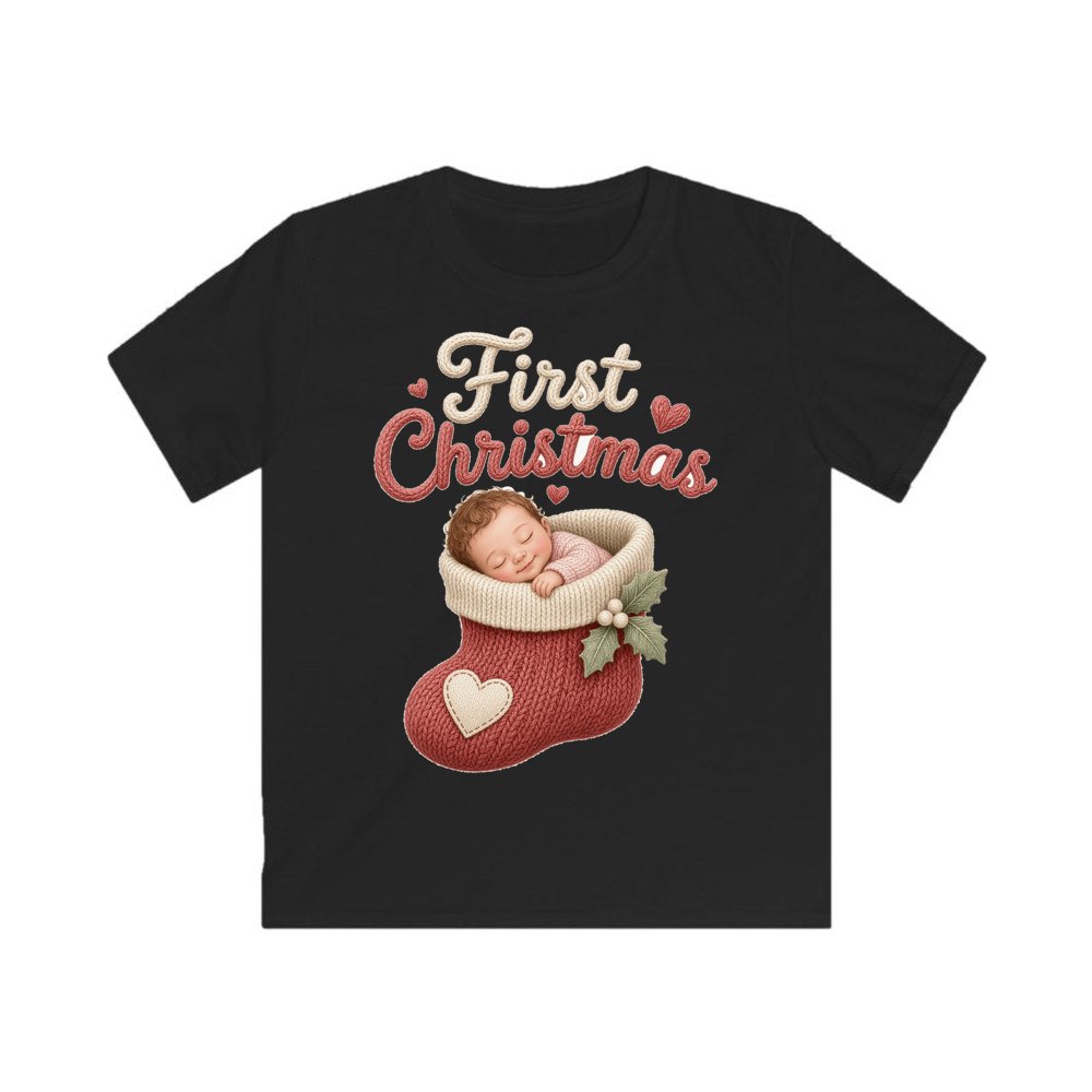 Baby In A Christmas Stocking personalised kids Christmas tee in black
