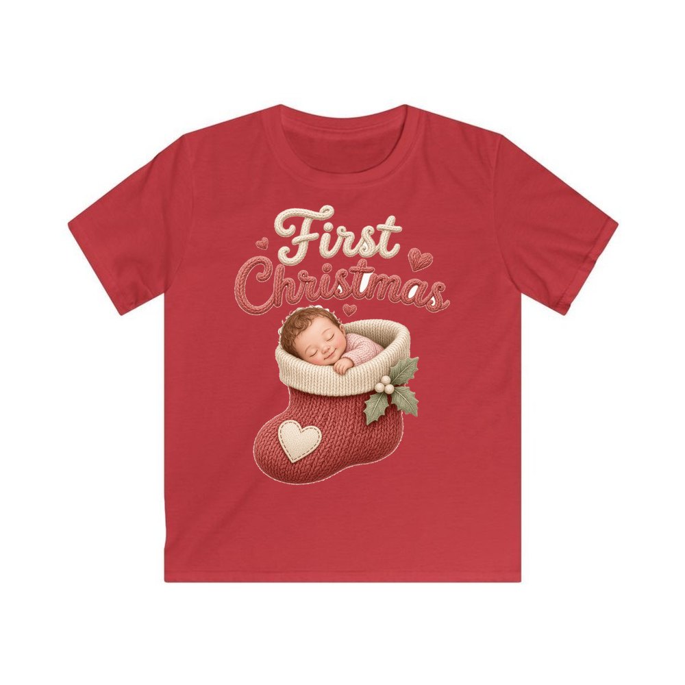 Baby In A Christmas Stocking personalised kids Christmas tee in red