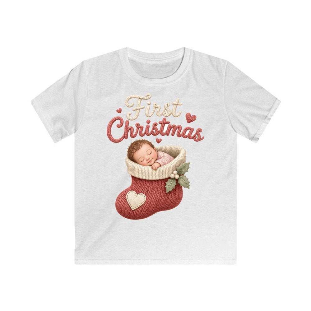 Baby In A Christmas Stocking personalised kids Christmas tee in white