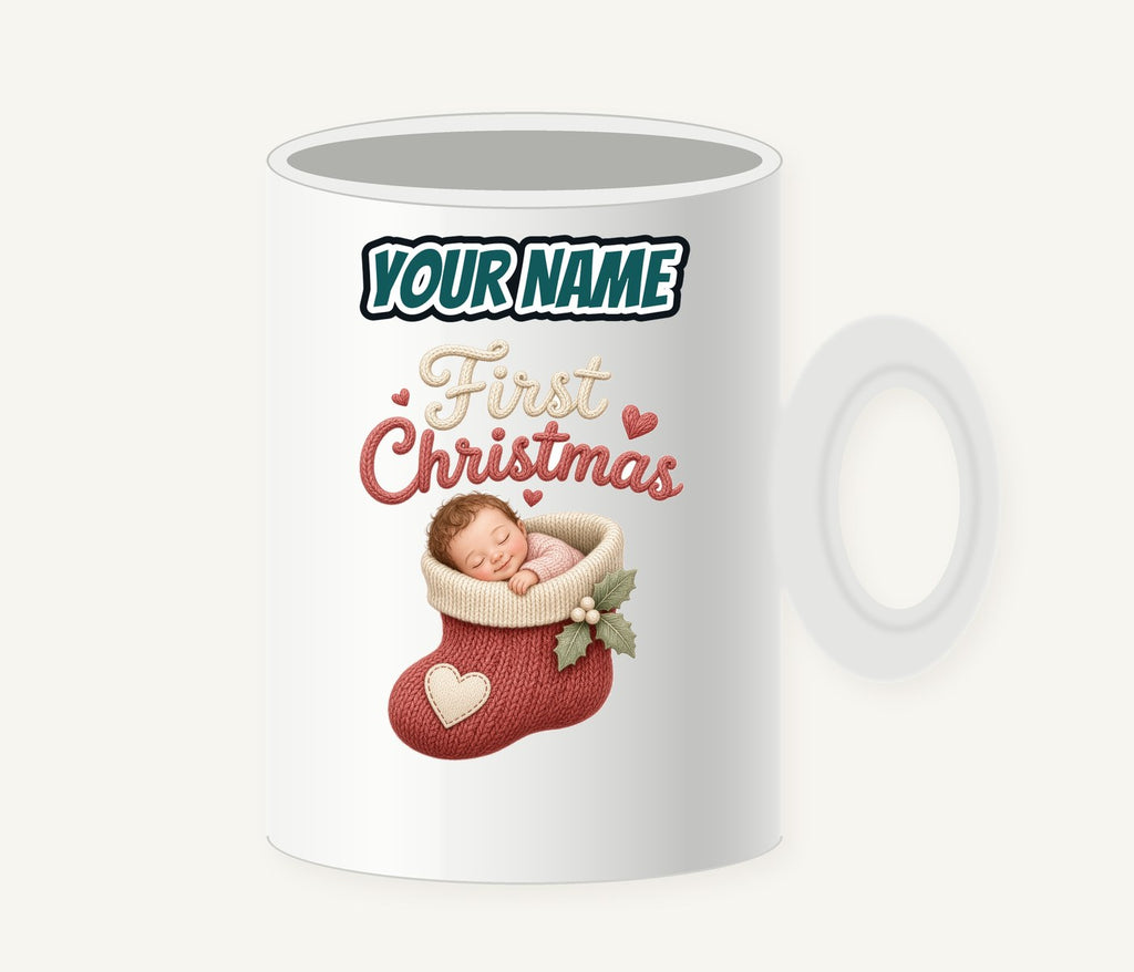Baby In A Christmas Stocking Personalised Christmas Mug