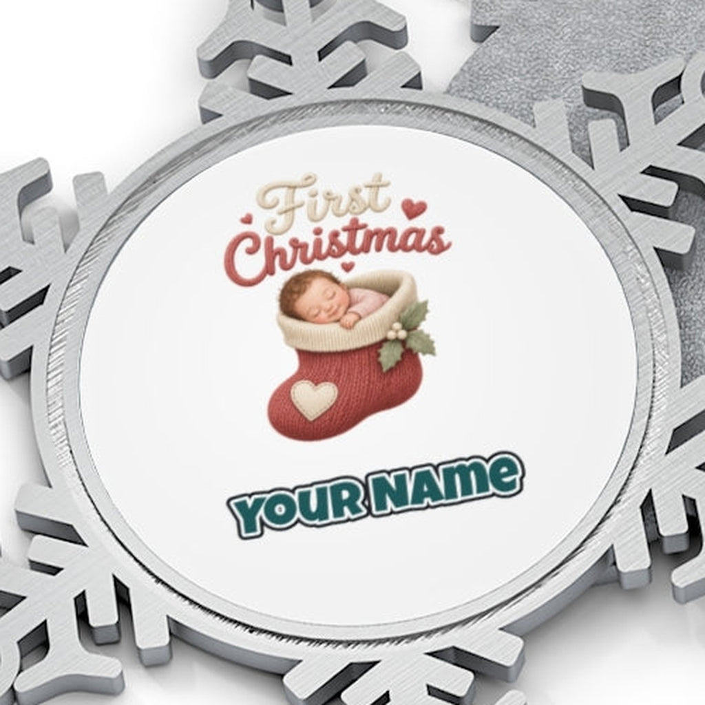 Baby In A Christmas Stocking Personalised Pewter Christmas Ornament