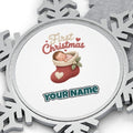 Baby In A Christmas Stocking Personalised Pewter Christmas Ornament
