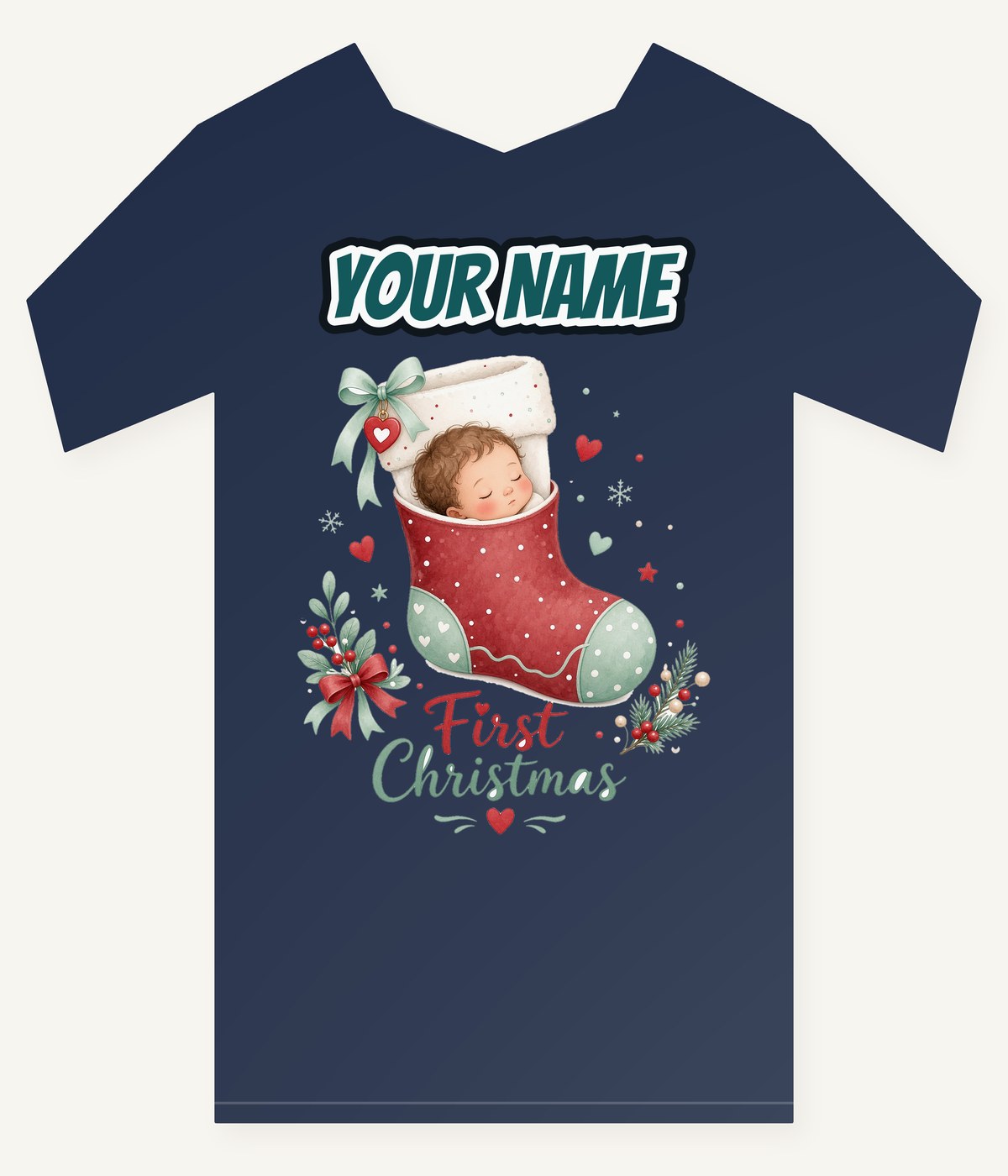 Baby in a Stocking Personalised Kids and Baby Christmas Tee