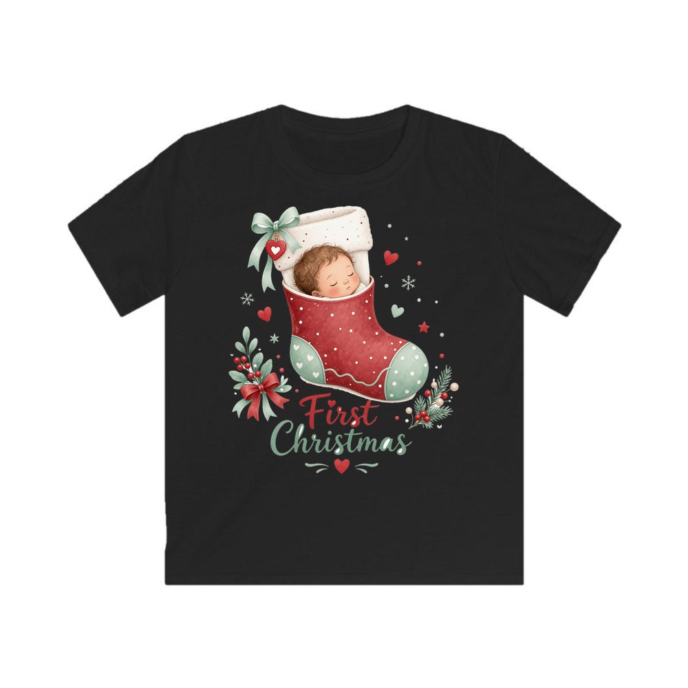 Baby in a Stocking personalised kids Christmas tee in black