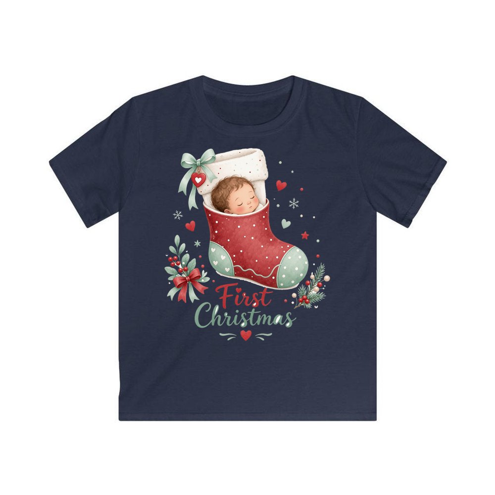 Baby in a Stocking personalised kids Christmas tee in navy