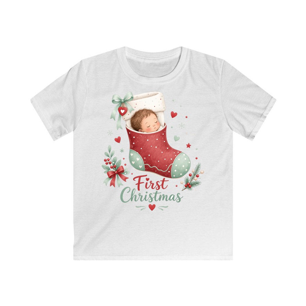 Baby in a Stocking personalised kids Christmas tee in white