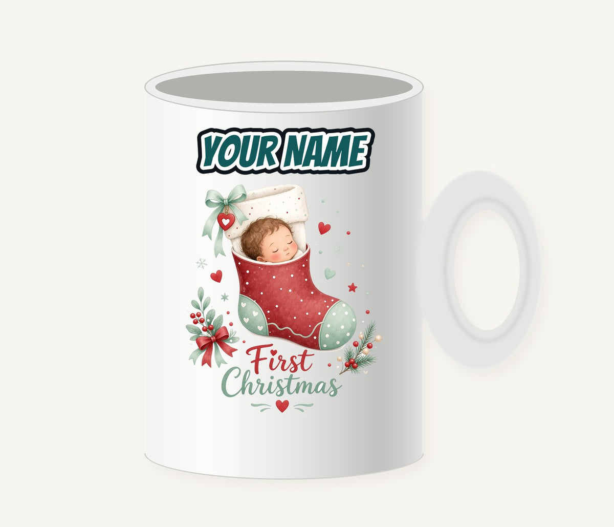 Baby in a Stocking Personalised Christmas Mug