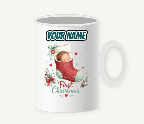 Baby in a Stocking Personalised Christmas Mug