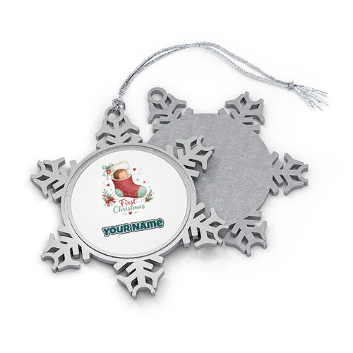 Baby in a Stocking Personalised Pewter Christmas Ornament