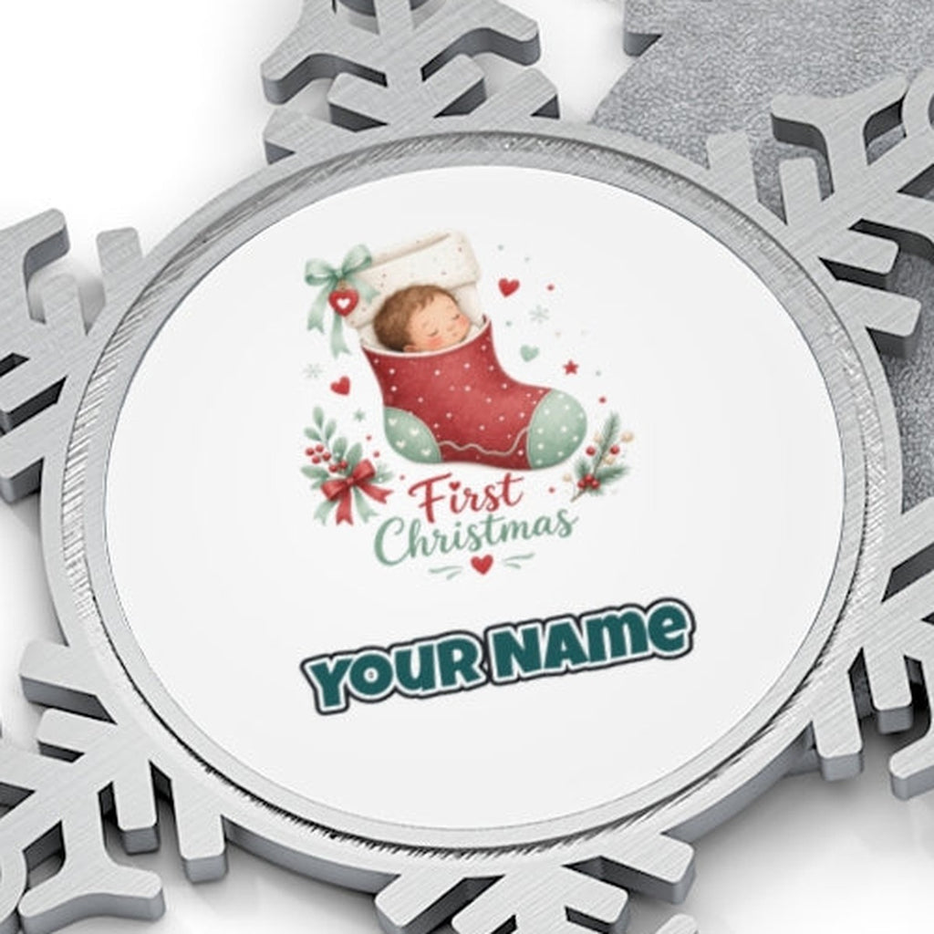 Baby in a Stocking Personalised Pewter Christmas Ornament