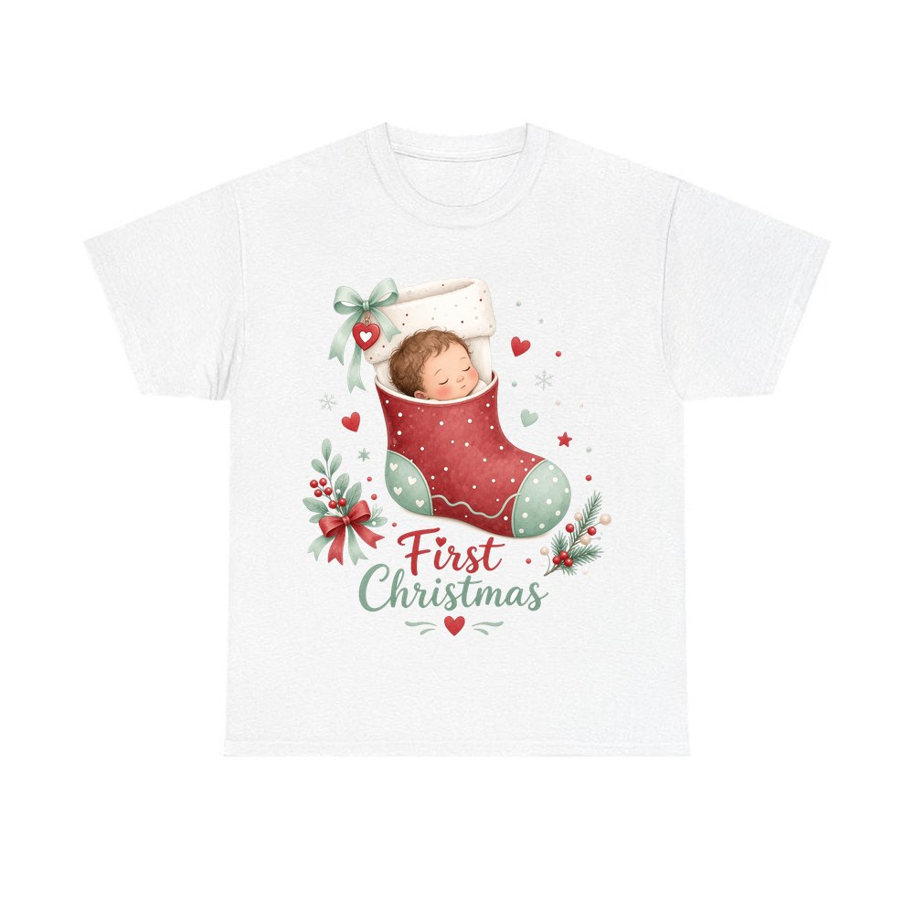 Baby in a Stocking personalised Christmas T-shirt in white