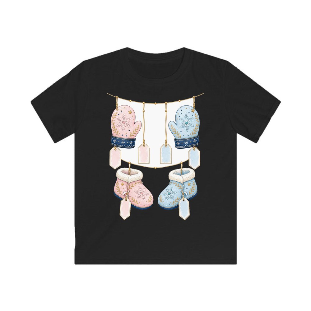 Baby Mittens and Booties personalised kids Christmas tee in black