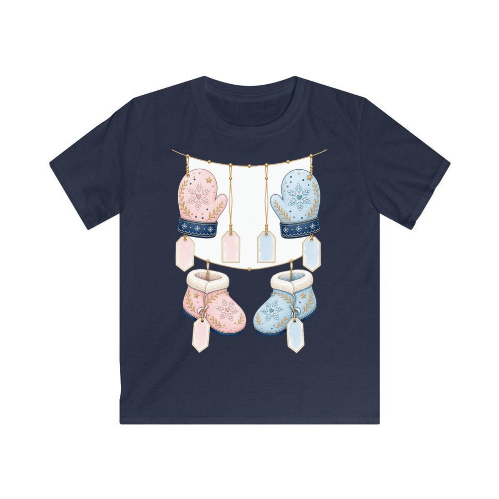 Baby Mittens and Booties personalised kids Christmas tee in navy