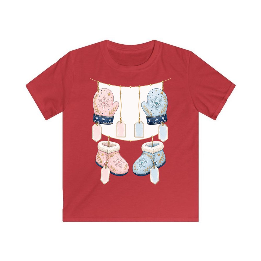 Baby Mittens and Booties personalised kids Christmas tee in red