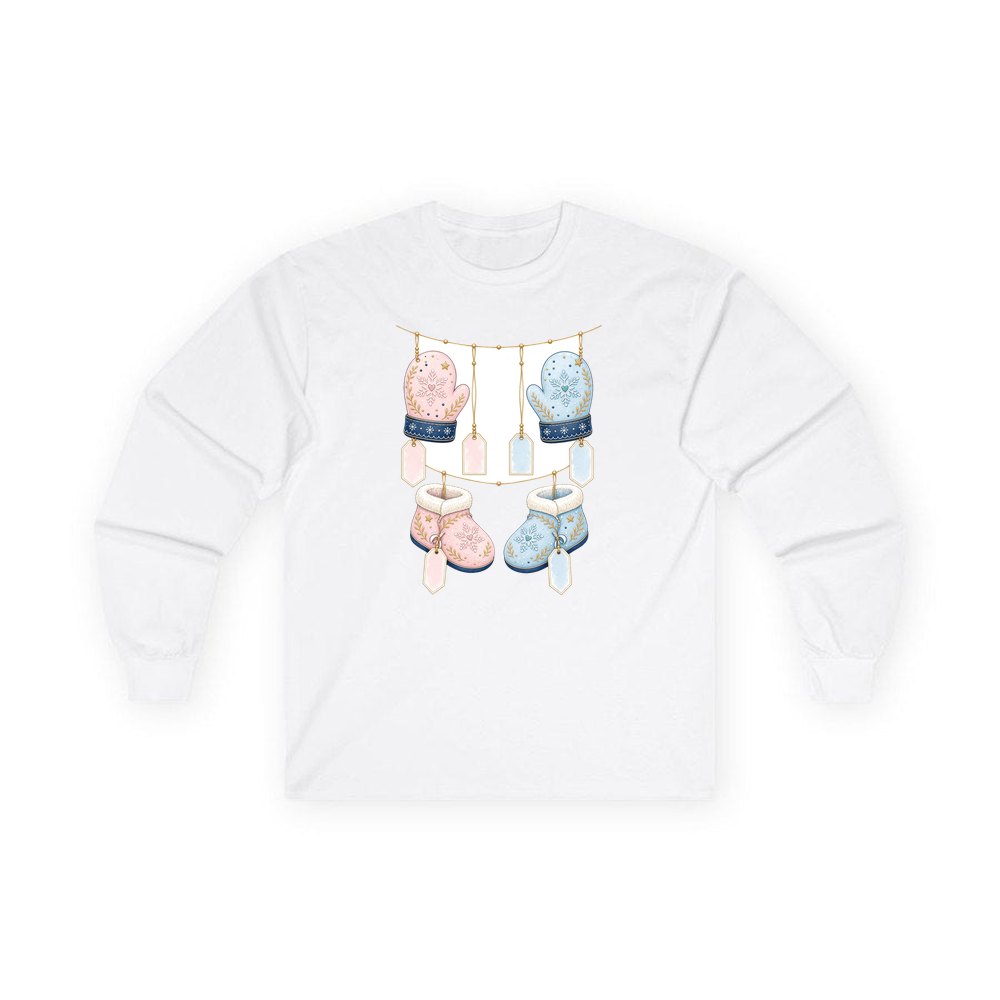 Baby Mittens and Booties personalised long sleeve Christmas T-shirt in white