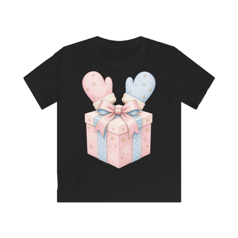 Baby Mittens Gift Box personalised kids Christmas tee in black