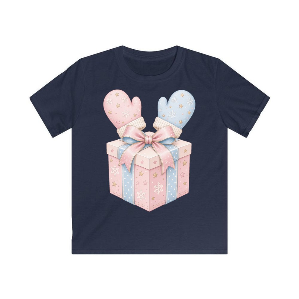 Baby Mittens Gift Box personalised kids Christmas tee in navy
