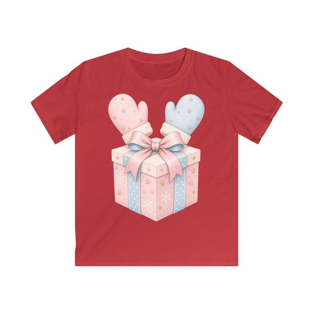 Baby Mittens Gift Box personalised kids Christmas tee in red