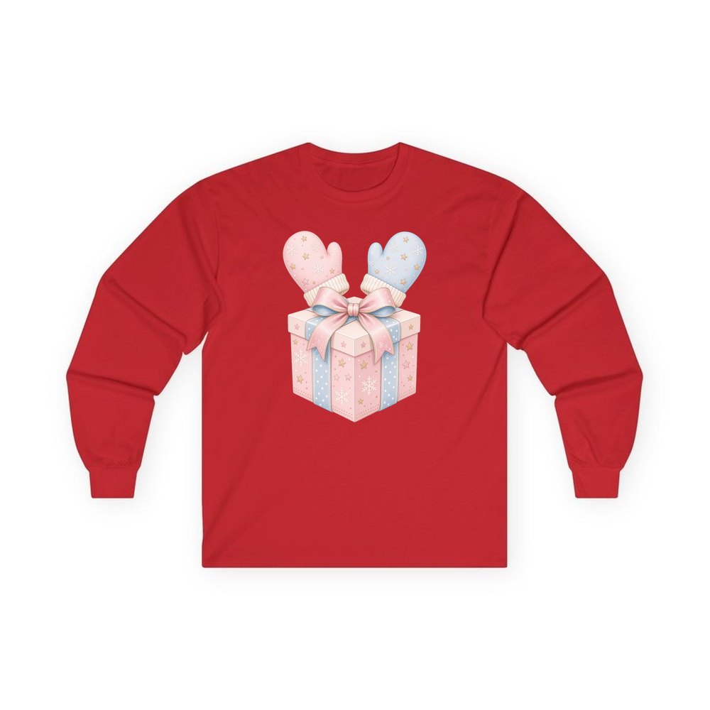 Baby Mittens Gift Box personalised long sleeve Christmas T-shirt in red