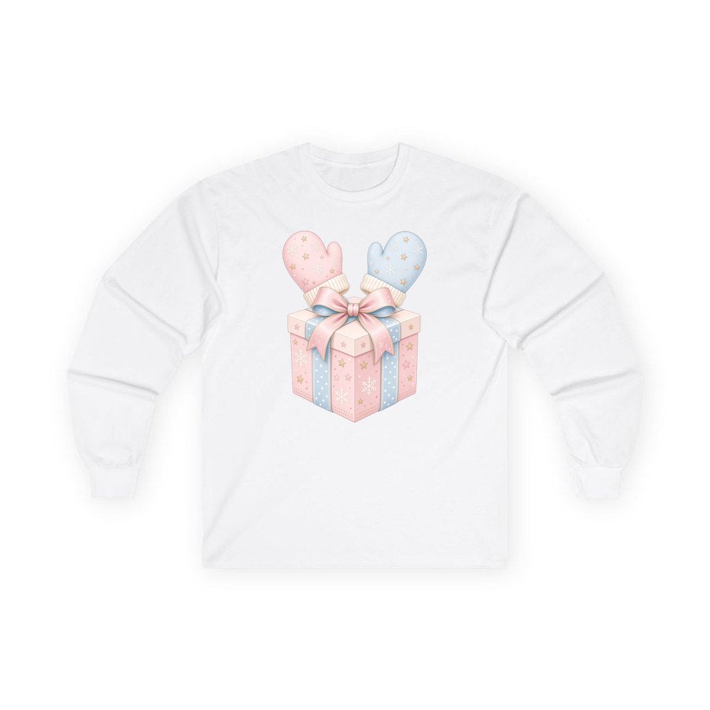 Baby Mittens Gift Box personalised long sleeve Christmas T-shirt in white