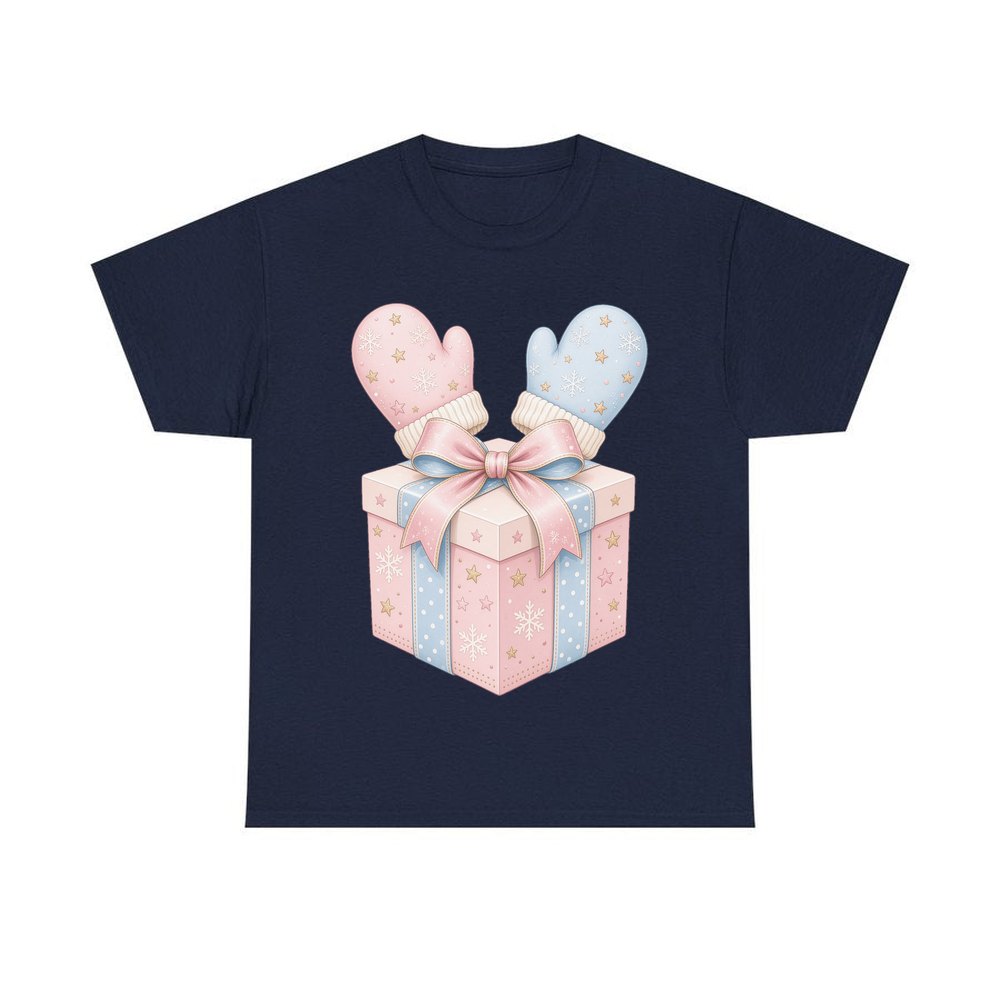 Baby Mittens Gift Box personalised Christmas T-shirt in navy