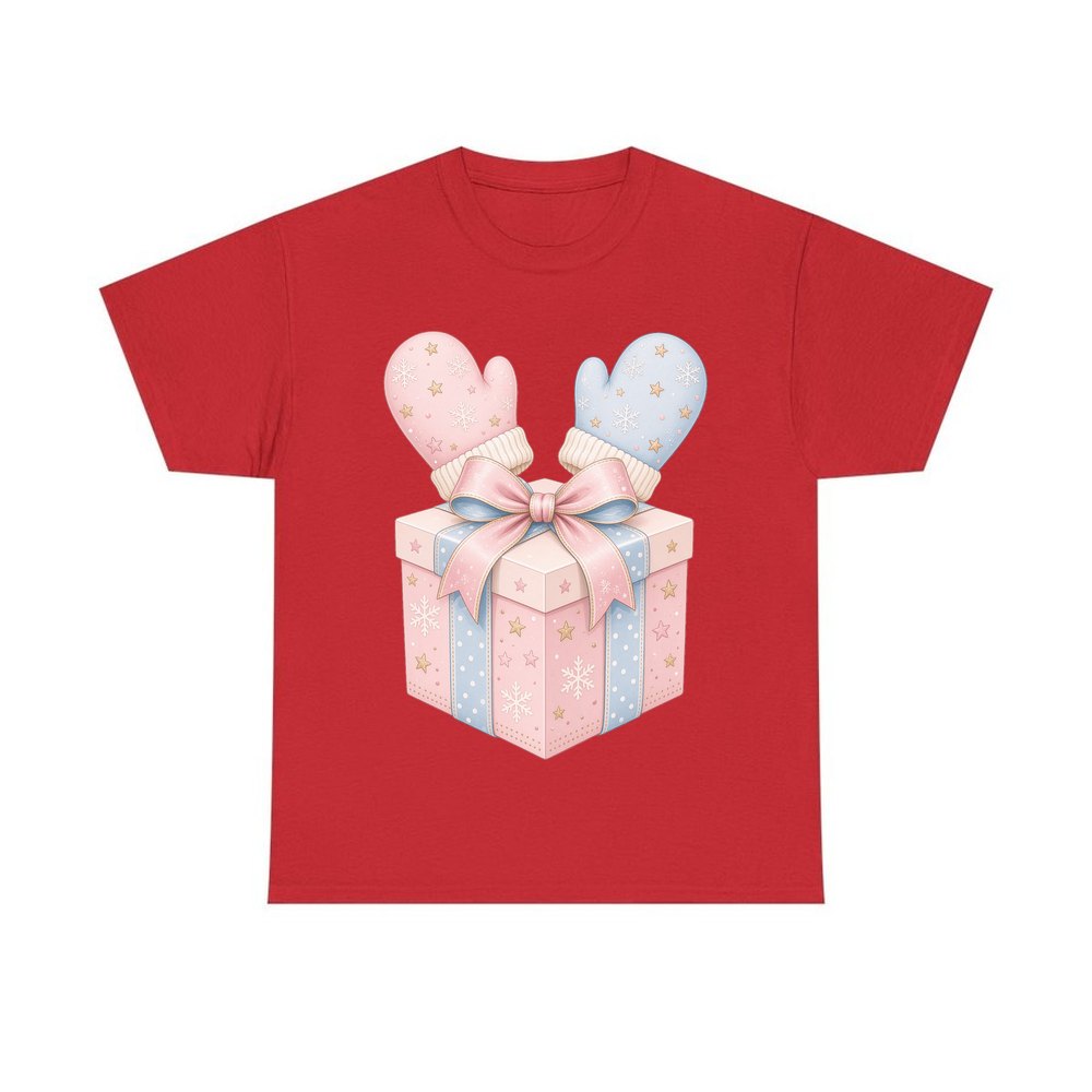 Baby Mittens Gift Box personalised Christmas T-shirt in red