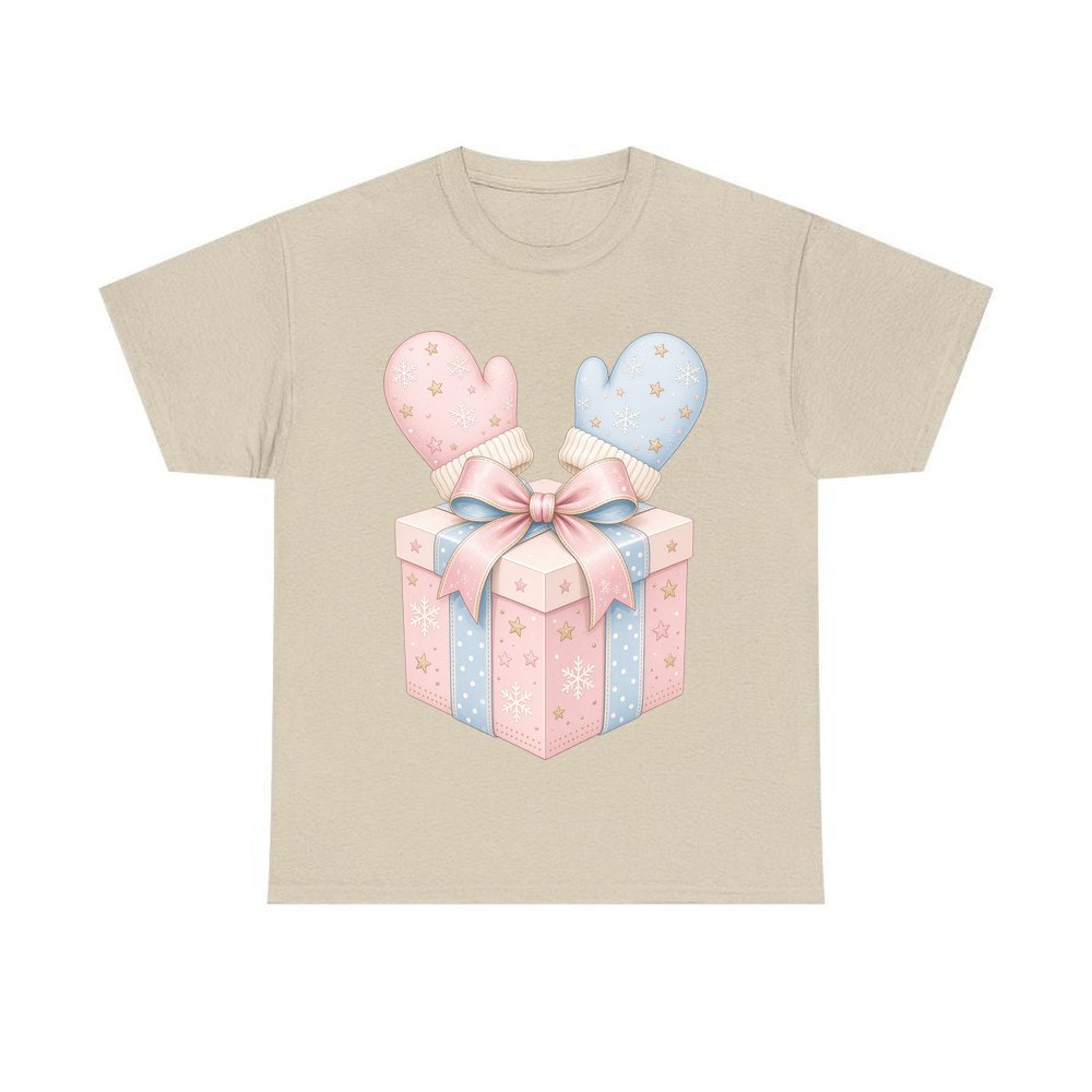 Baby Mittens Gift Box personalised Christmas T-shirt in sand