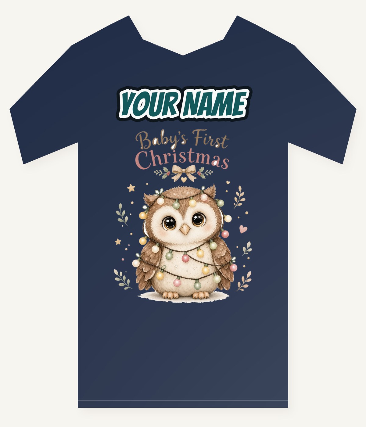Baby Owl First Christmas Personalised Kids and Baby Christmas Tee