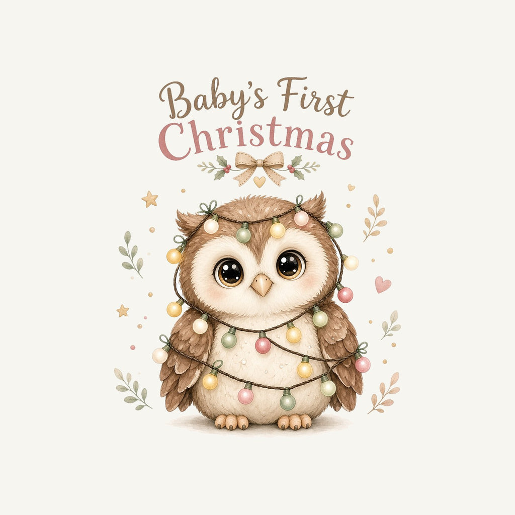 Baby Owl First Christmas Personalised Kids and Baby Christmas Tee