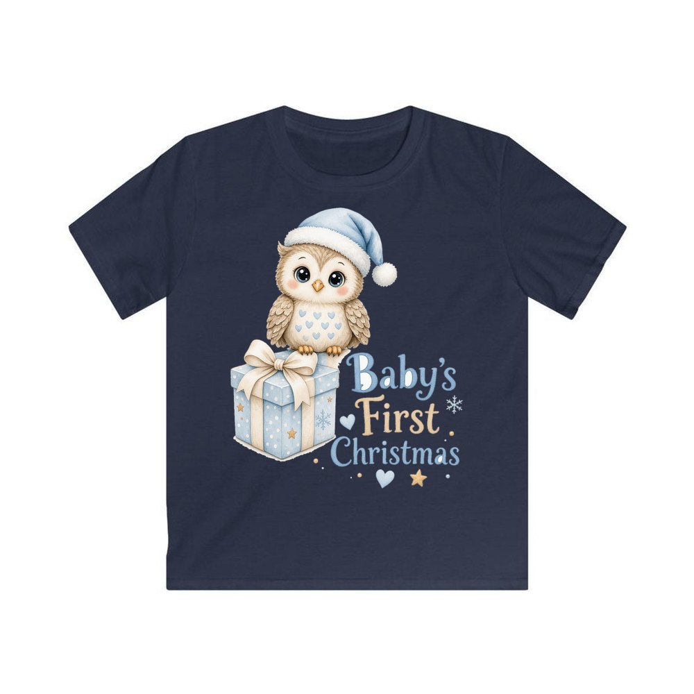 Baby Owl First Christmas personalised kids Christmas tee in navy