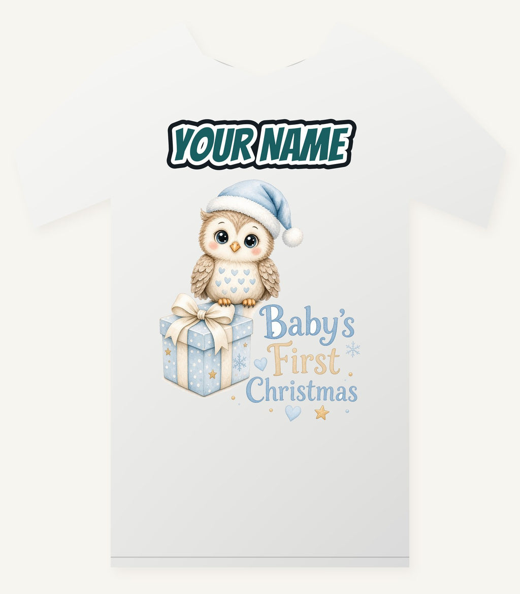 Baby Owl First Christmas Personalised Christmas T-Shirt and Hoodie