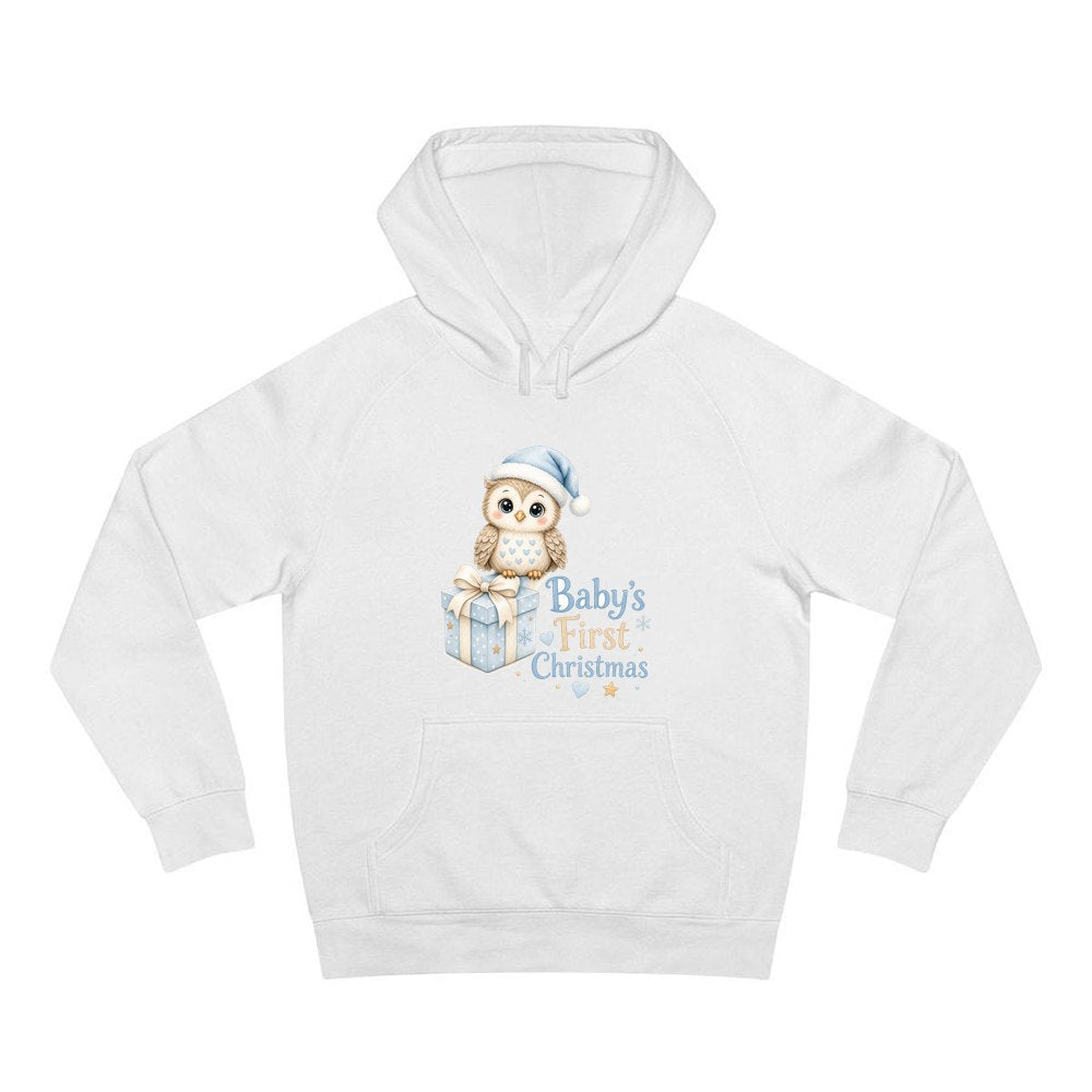 Baby Owl First Christmas personalised Christmas hoodie in white