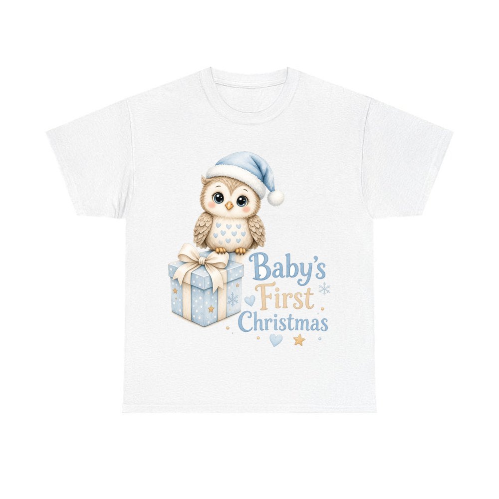 Baby Owl First Christmas personalised Christmas T-shirt in white