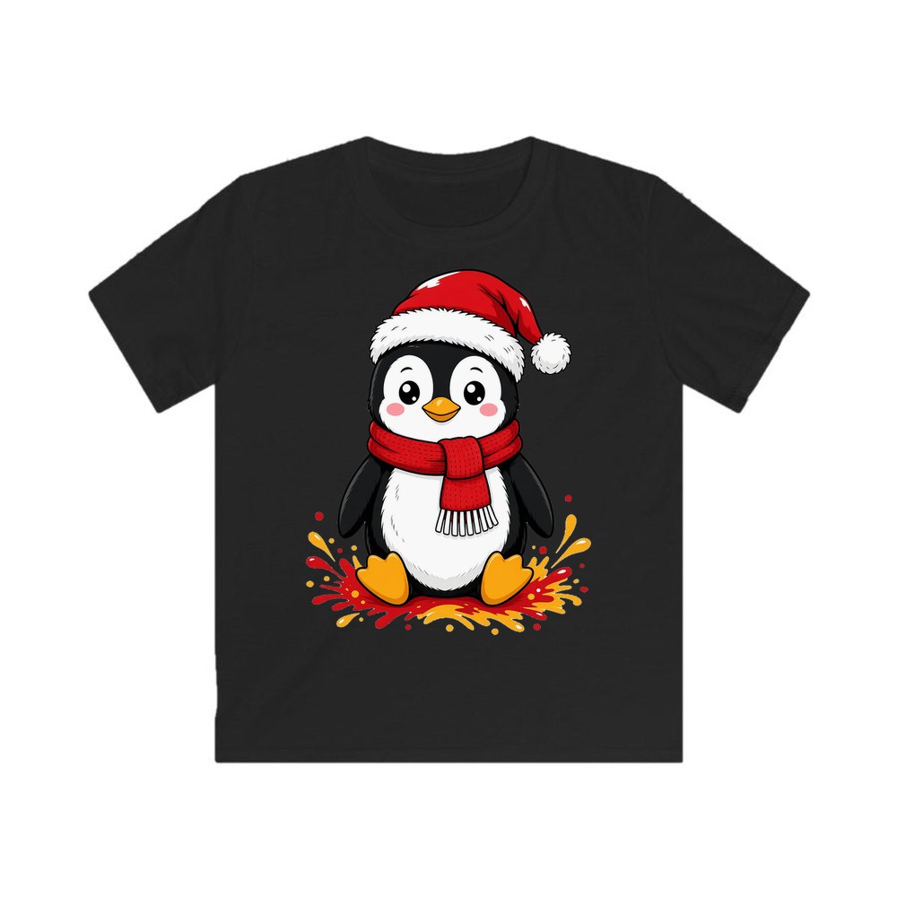 Baby Penguin in Santa Hat personalised kids Christmas tee in black