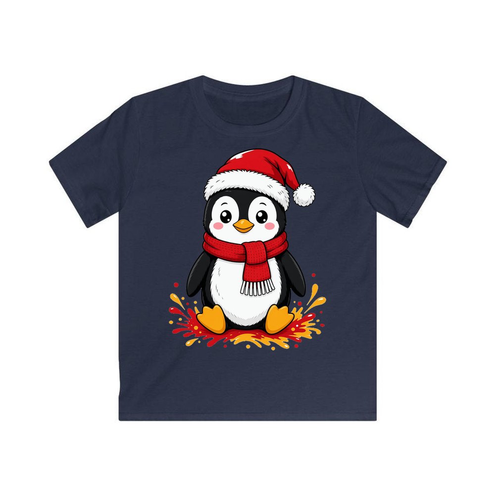 Baby Penguin in Santa Hat personalised kids Christmas tee in navy