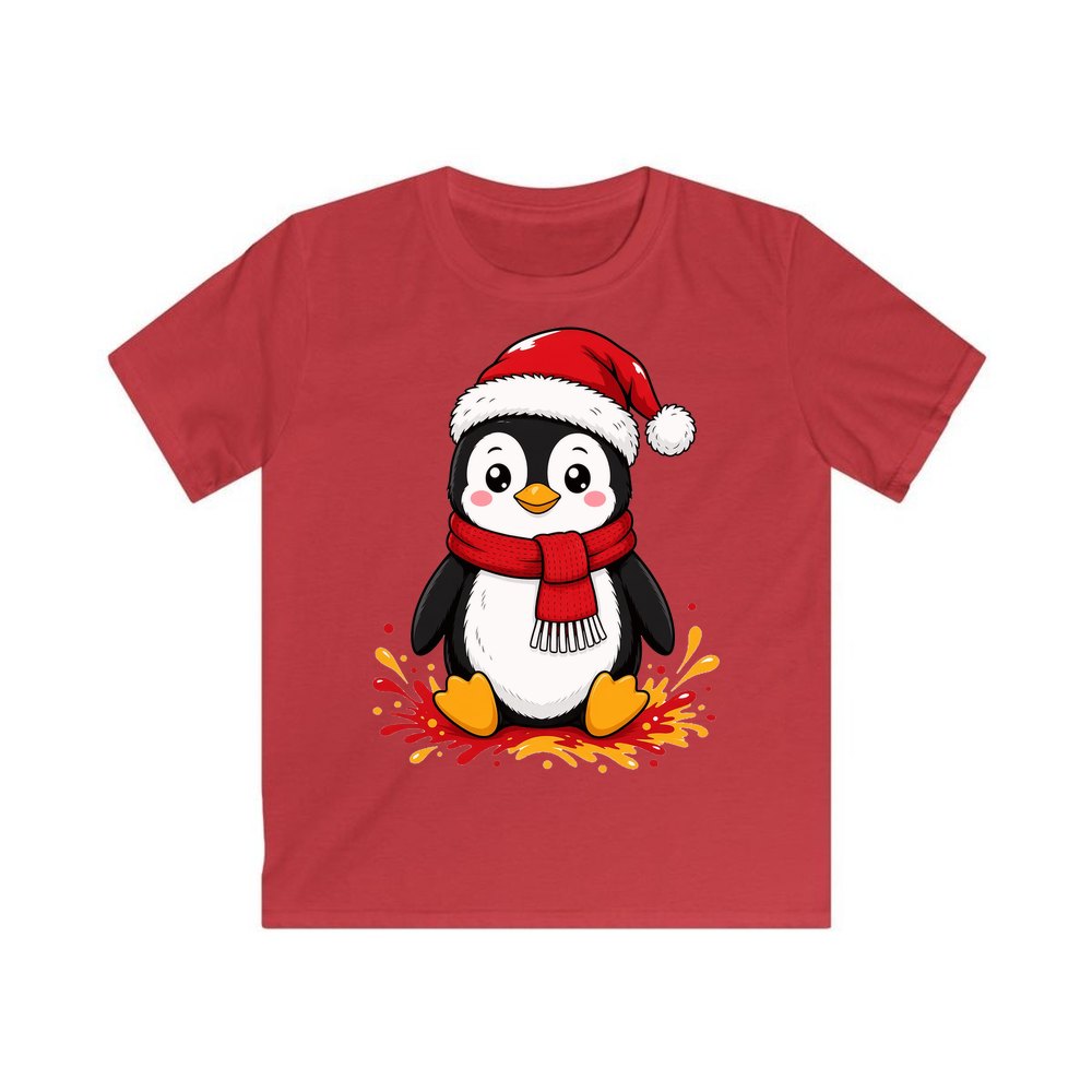 Baby Penguin in Santa Hat personalised kids Christmas tee in red