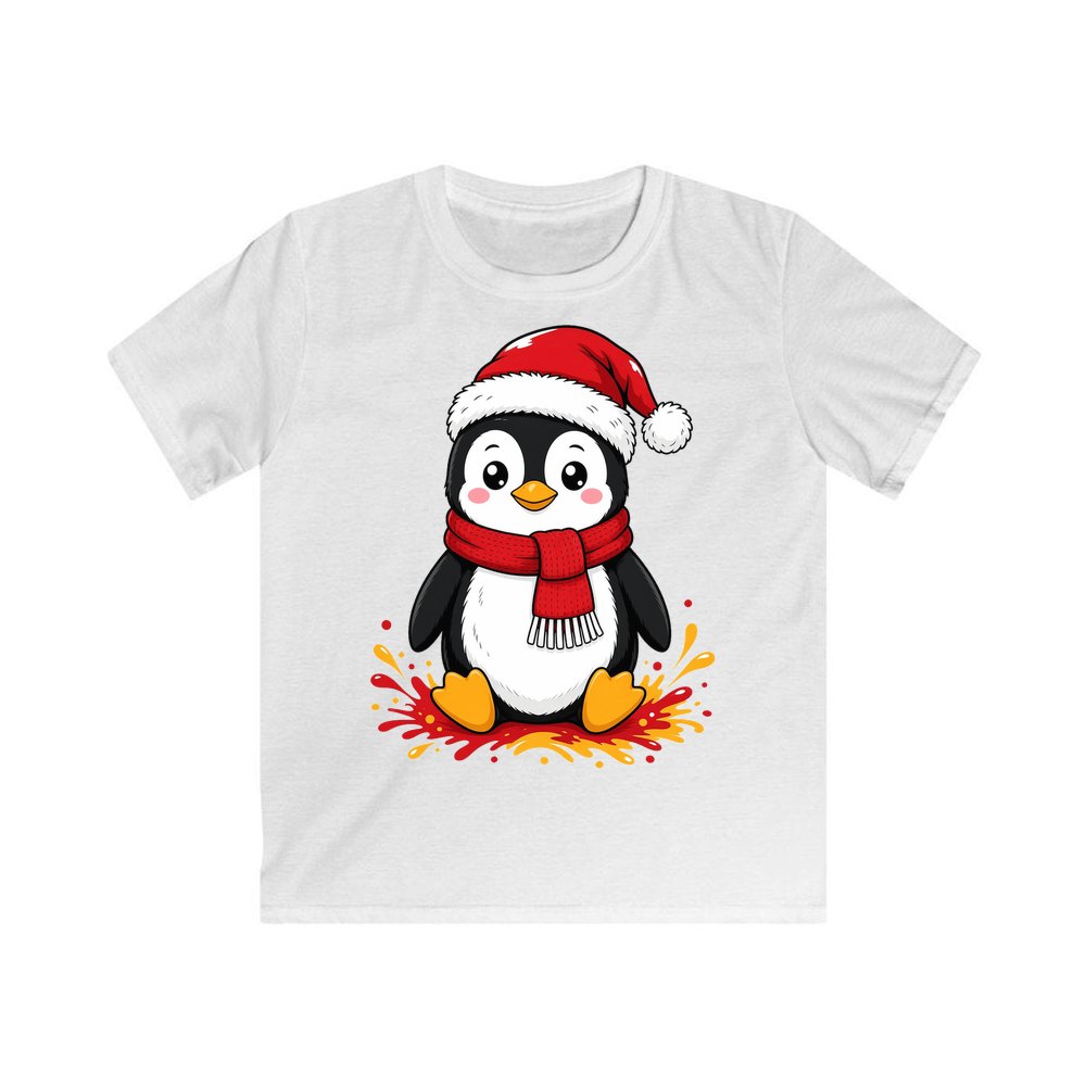 Baby Penguin in Santa Hat personalised kids Christmas tee in white