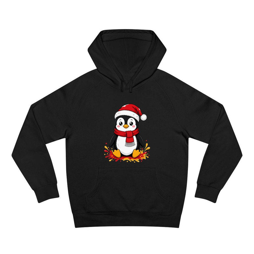 Baby Penguin in Santa Hat personalised Christmas hoodie in black