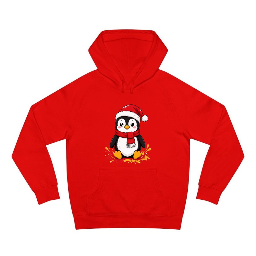 Baby Penguin in Santa Hat personalised Christmas hoodie in red