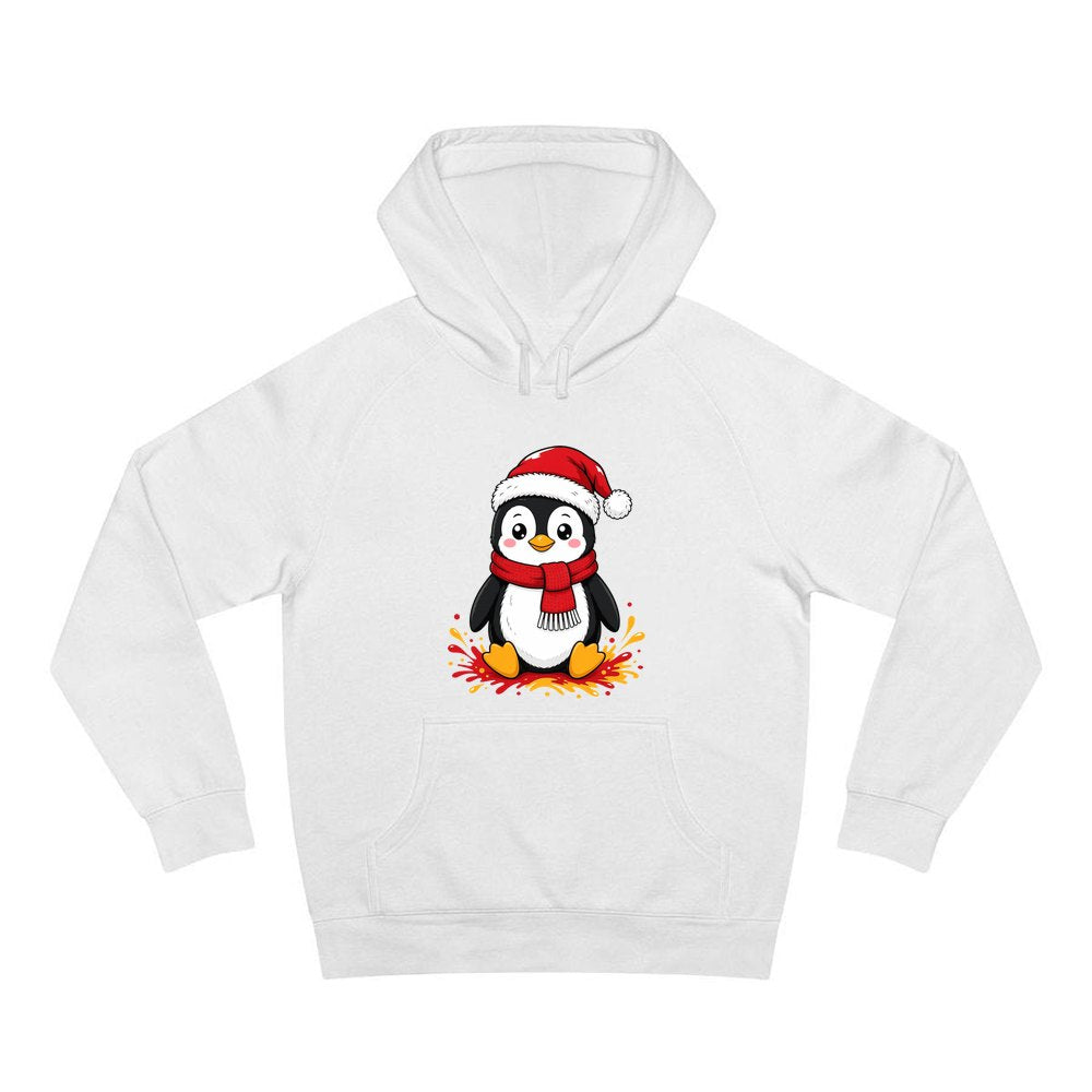 Baby Penguin in Santa Hat personalised Christmas hoodie in white