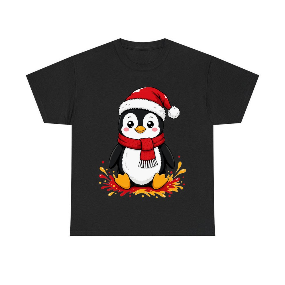 Baby Penguin in Santa Hat personalised Christmas T-shirt in black