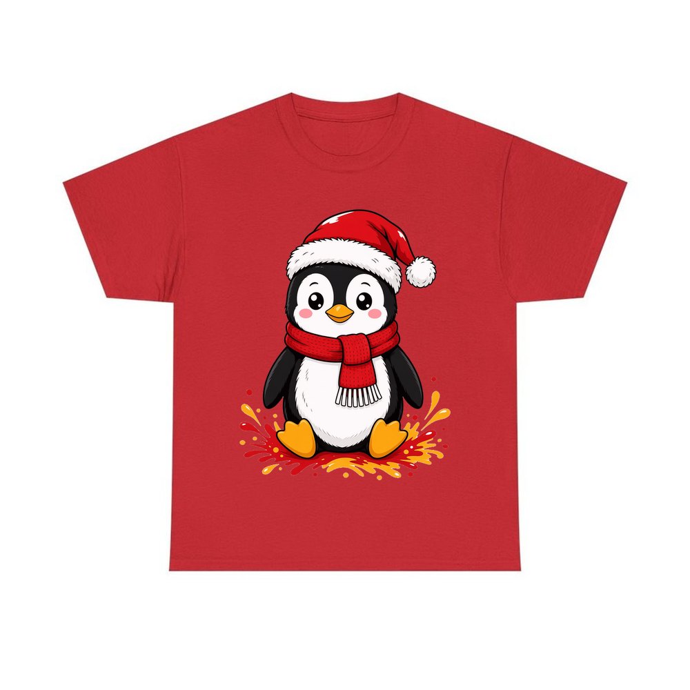 Baby Penguin in Santa Hat personalised Christmas T-shirt in red