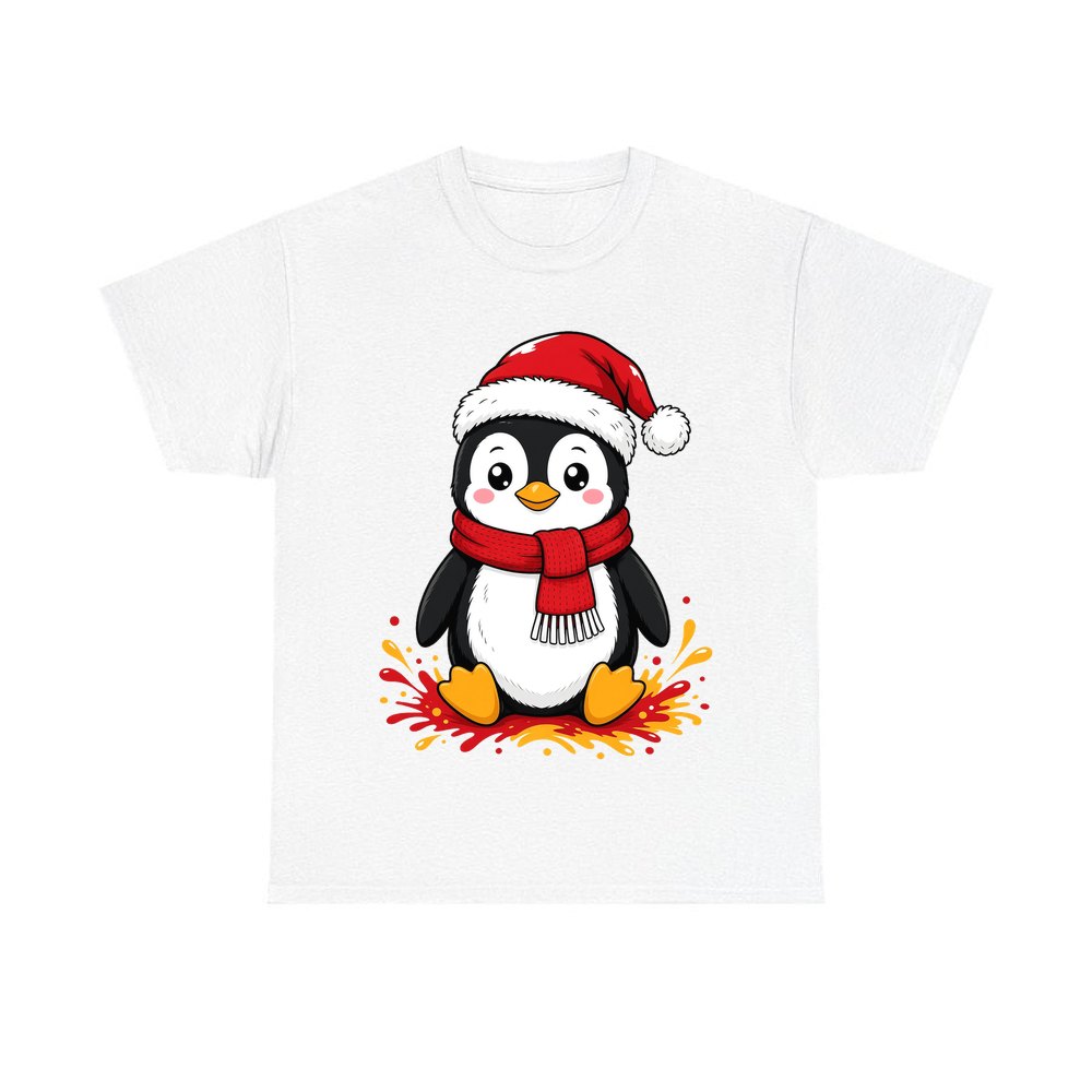 Baby Penguin in Santa Hat personalised Christmas T-shirt in white